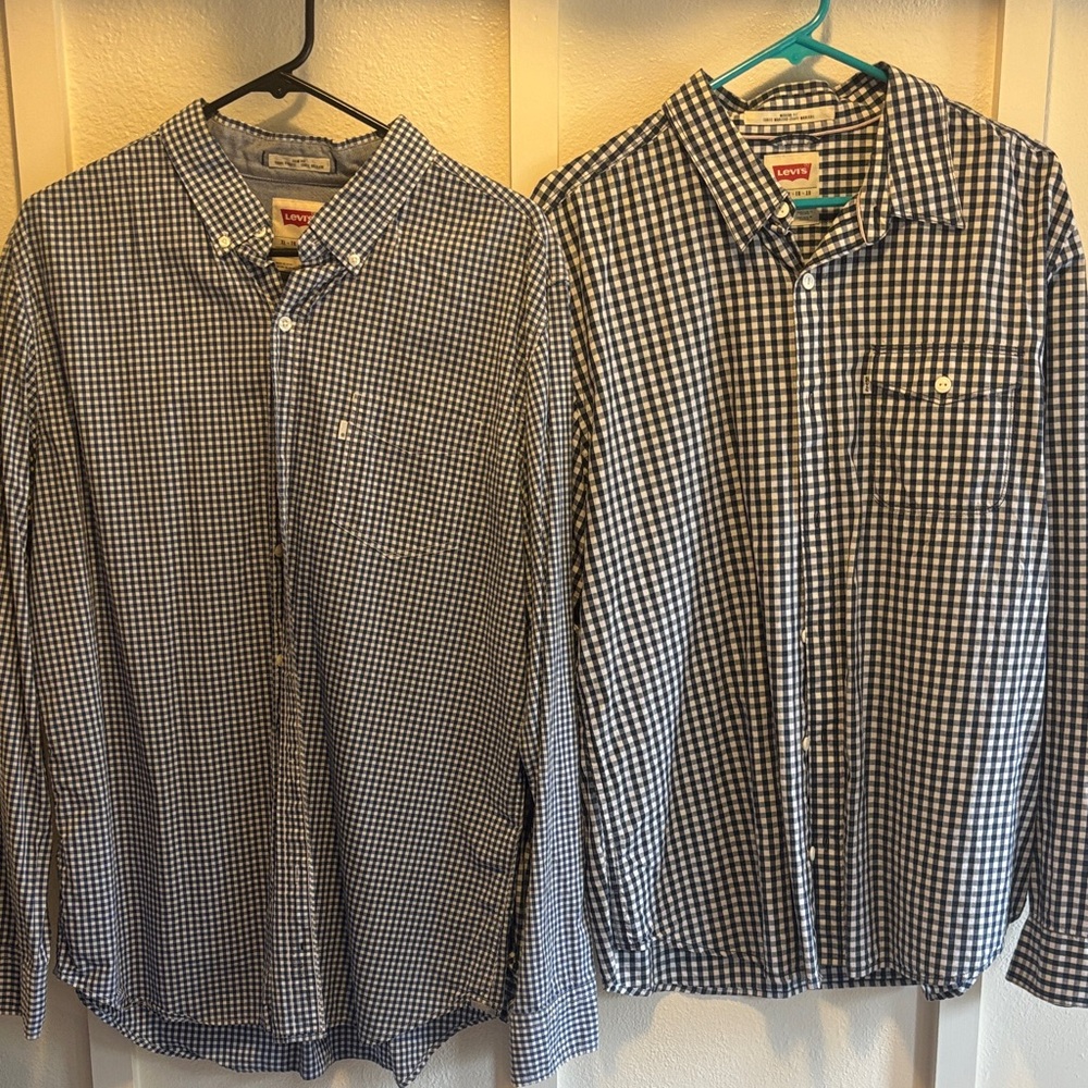 Levi's Men's Navy and White Gingham Shirts